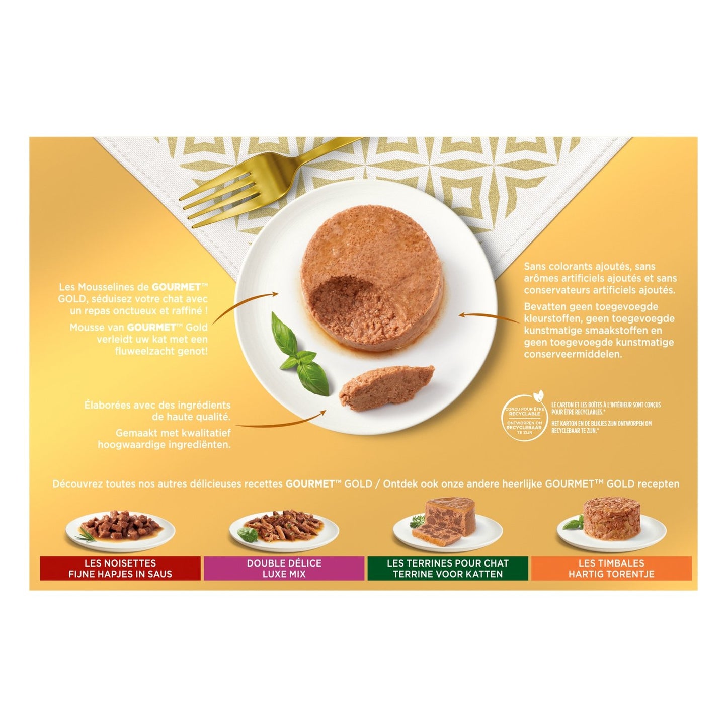 Pâtée pour Chat Adulte en Mousse Poulet Lapin Saumon Rognons Gold GOURMET