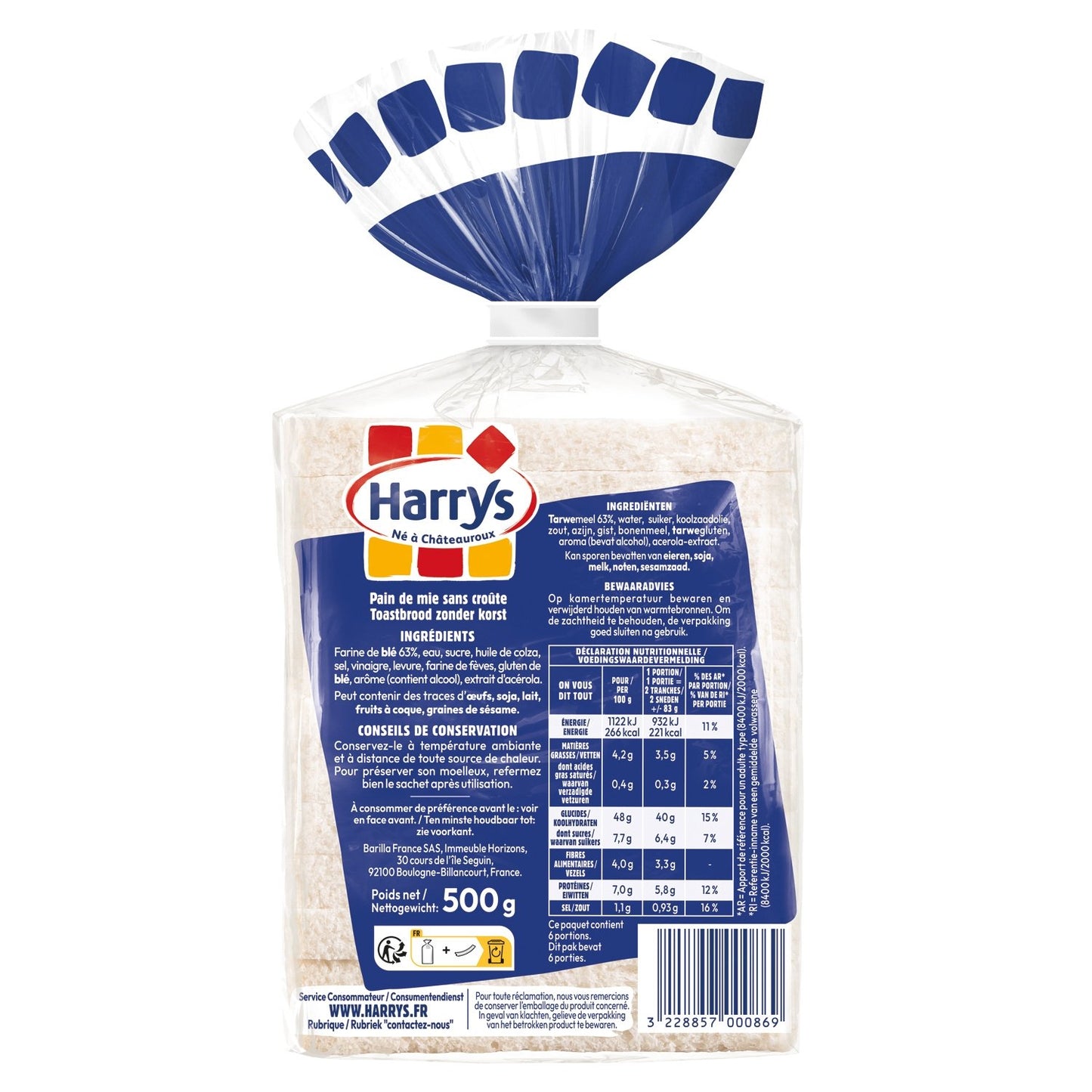 HARRYS 100% Plain Sandwich Bread, Crustless, Large Slices, No Additives