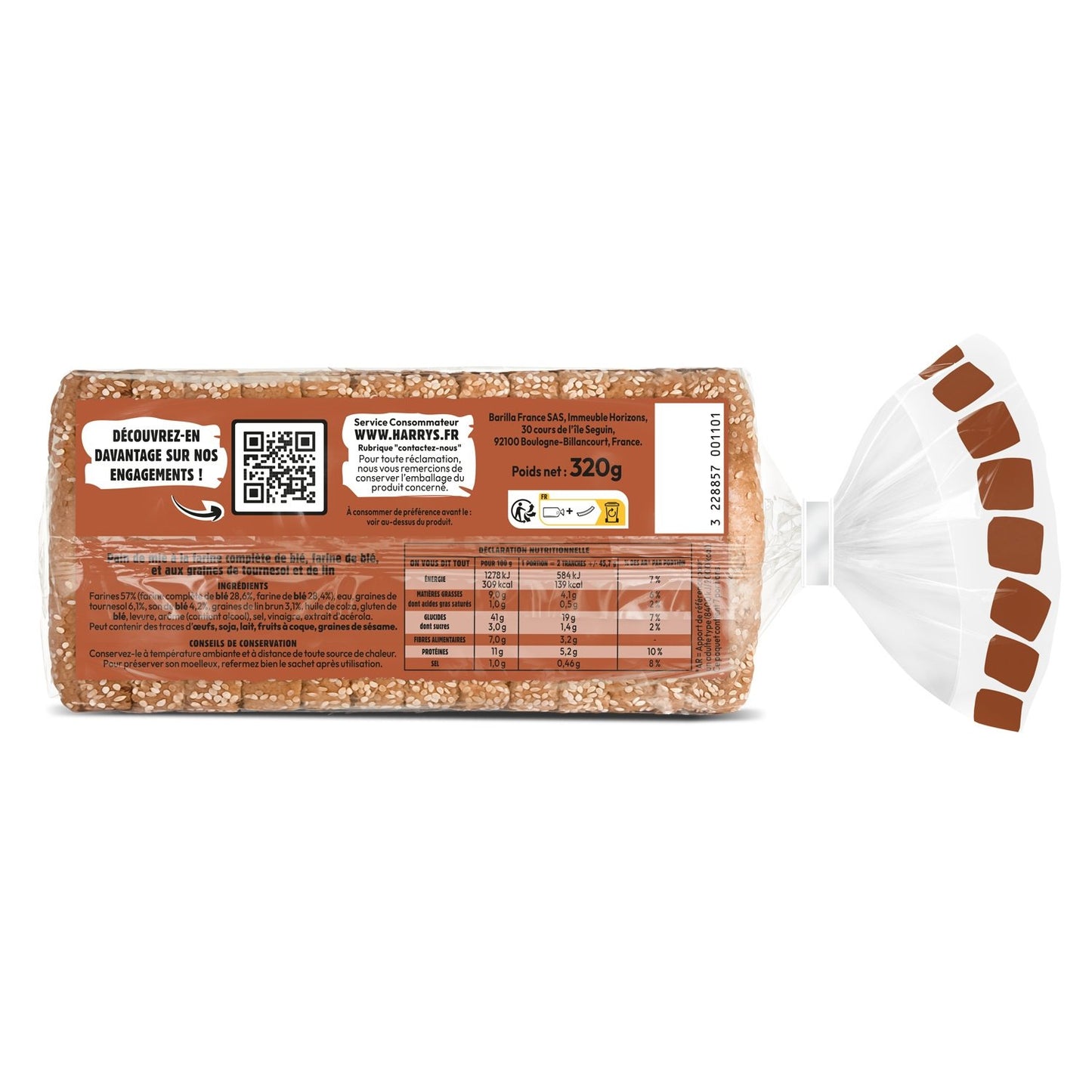 Pain de Mie Beau & Bon Complet Lin Tournesol Sans Additifs HARRYS