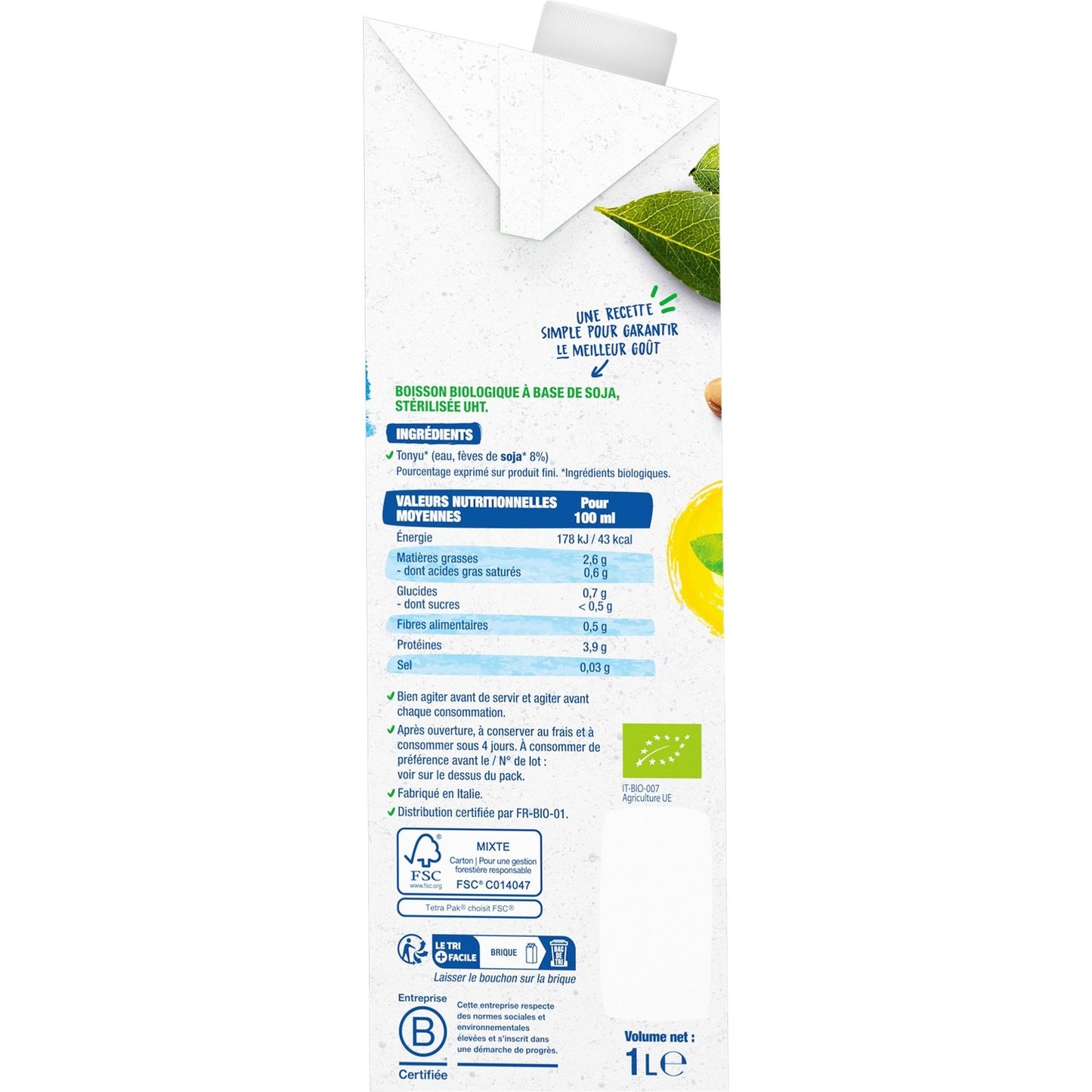BJORG Organic Plant-Based Drink with Natural Soy Milk and No Sugars