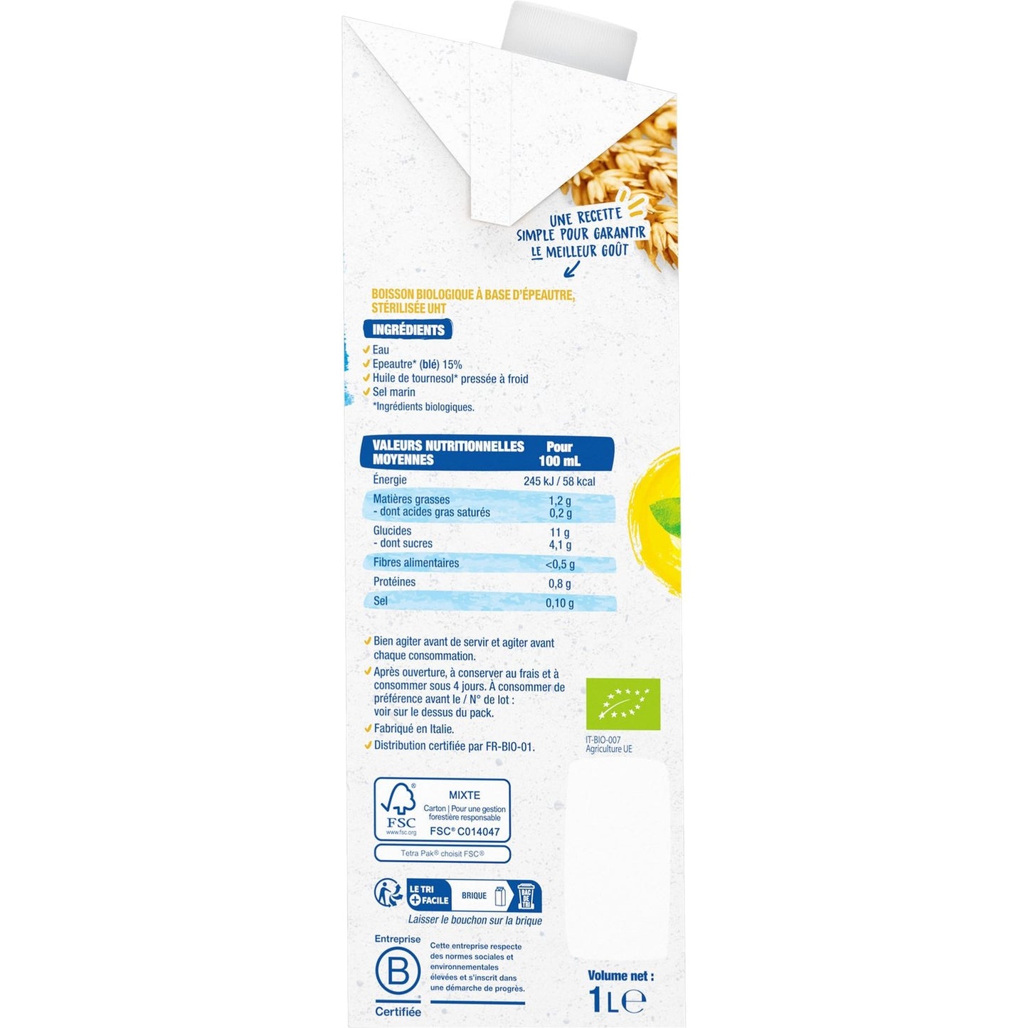 BJORG Organic Spelt Plant Drink with No Added Sugar