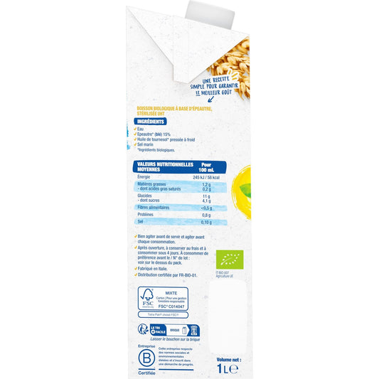 Boisson Végétale Bio Épeautre Sans Sucres Ajoutés BJORG