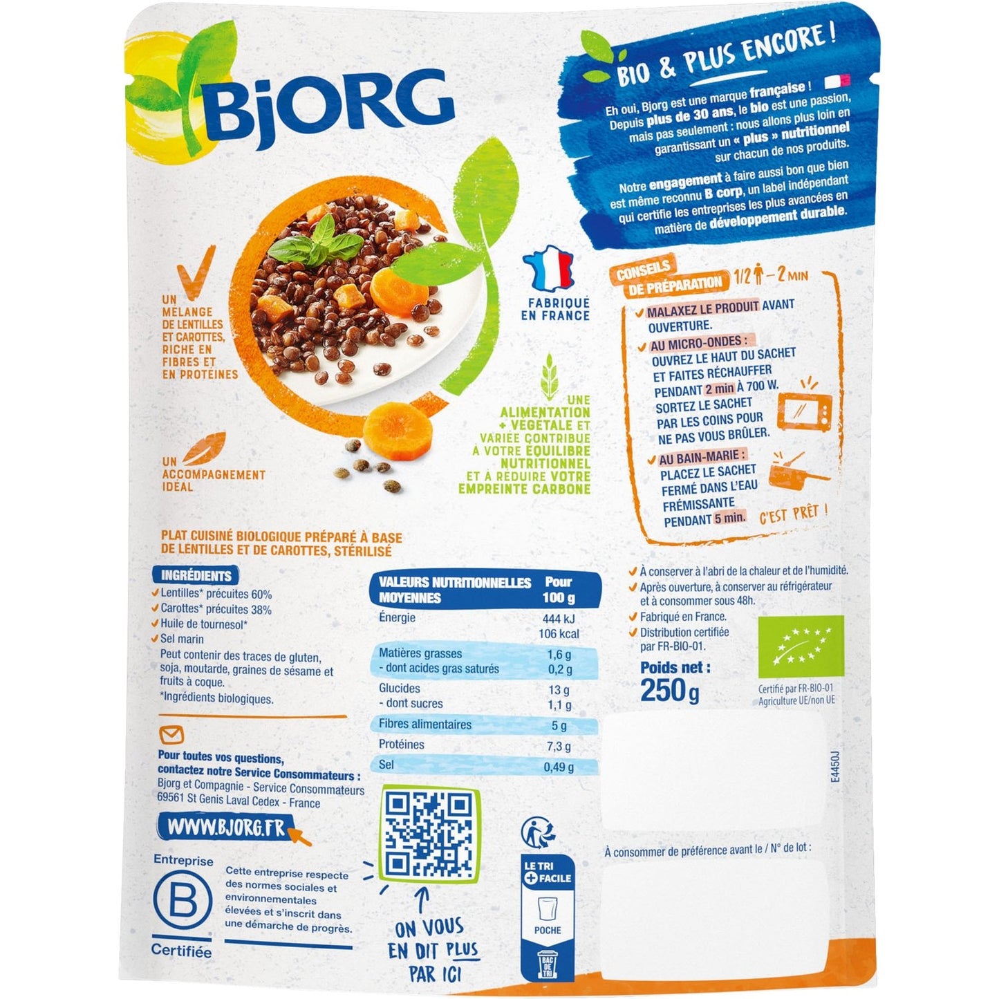 BJORG Organic Lentil and Carrots Ready Meal