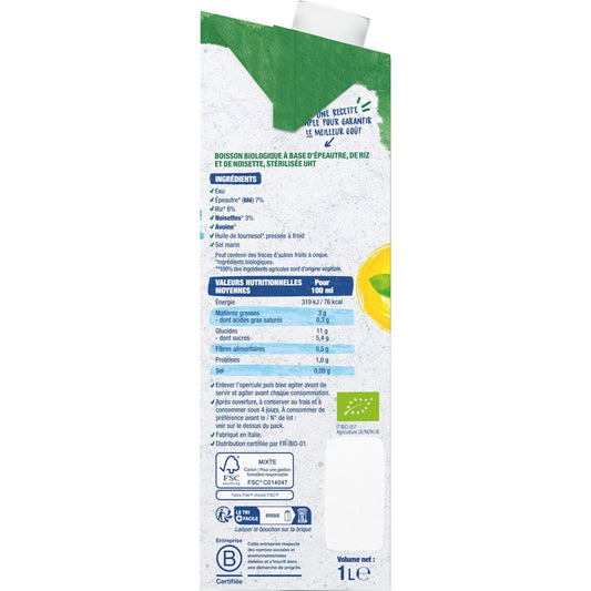 Boisson Végétale Bio Épeautre Noisette BJORG