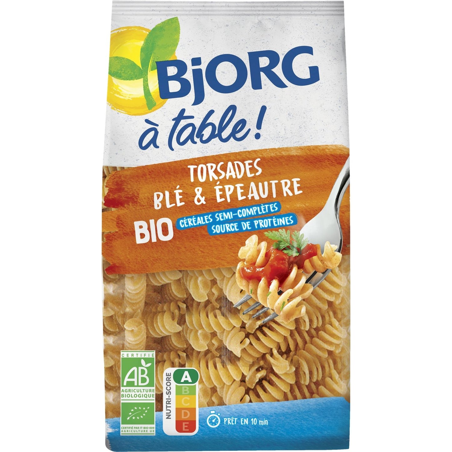 Pâtes Bio Torsades Blé Épeautre Semi-Complètes BJORG Le paquet de 500g