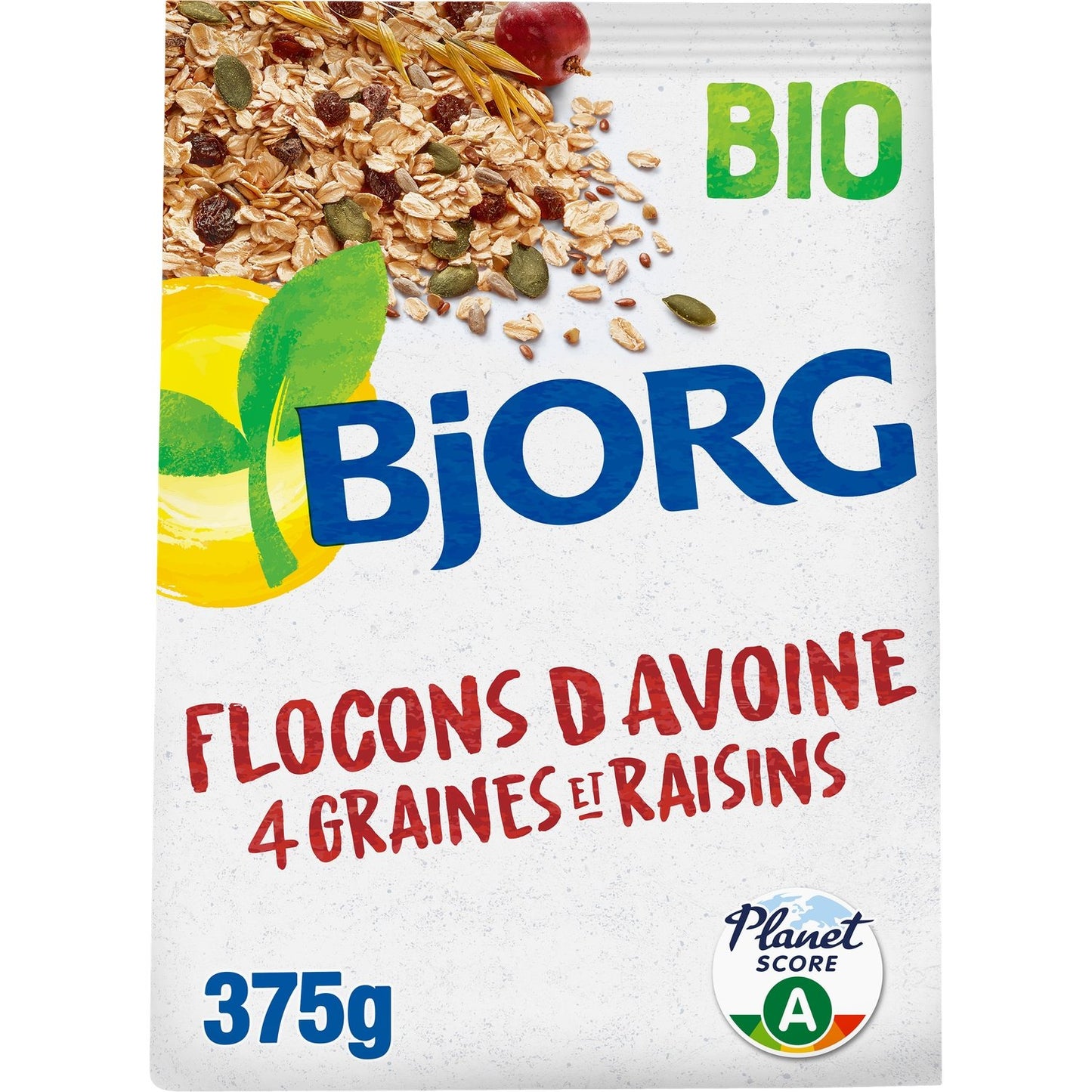 Céréales Bio Flocons d'Avoine 4 Graines Raisins BJORG Le paquet de 375g