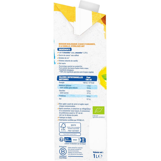 Boisson Végétale Bio Lait d'Amande Vanille BJORG