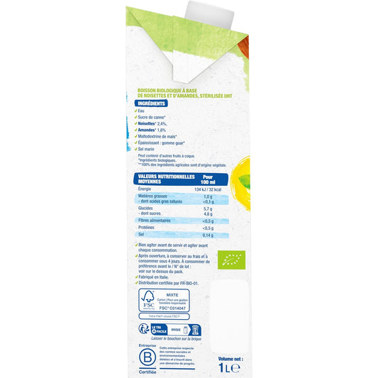 Boisson Végétale Bio Lait d'Amande Noisettes BJORG