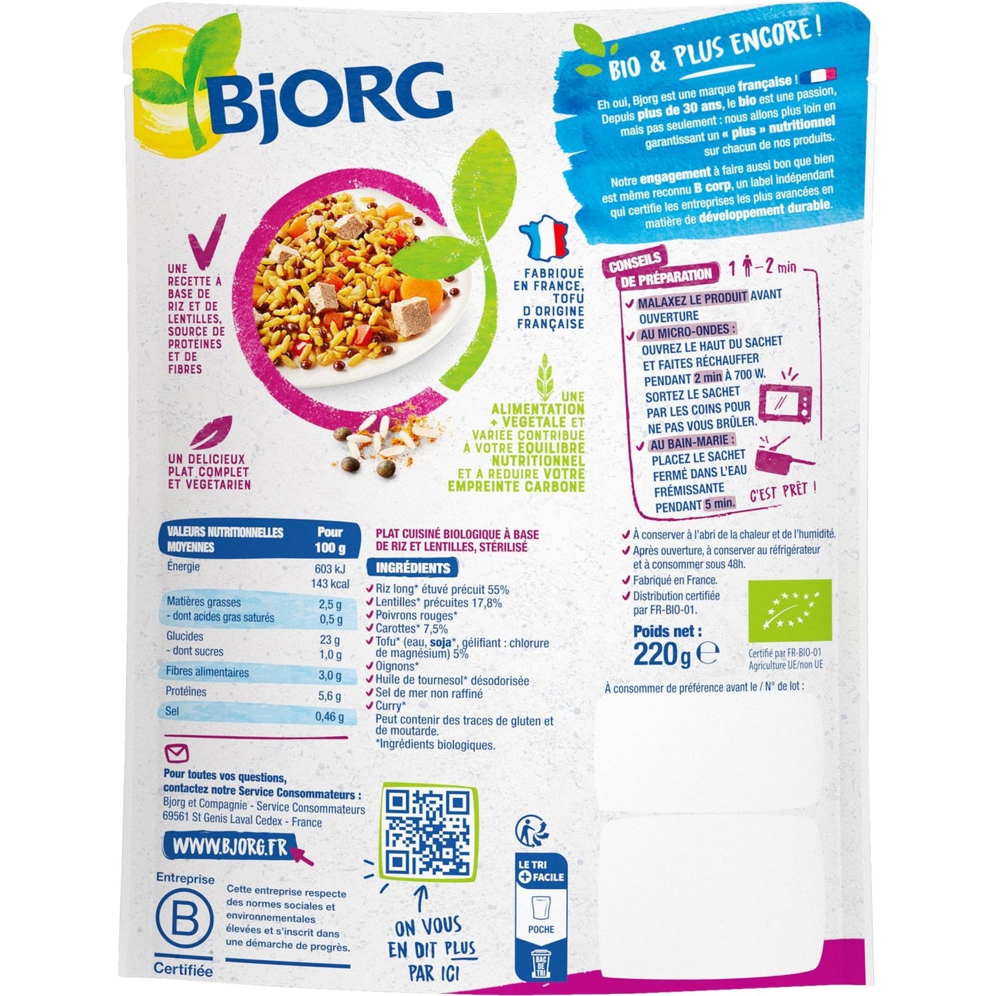 BJORG Organic Indian-Style Lentil Rice Meal