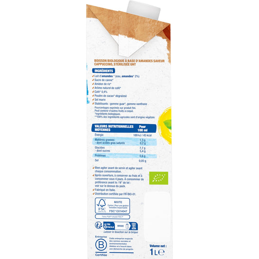 Boisson Végétale Bio Lait d'Amande Cappuccino BJORG
