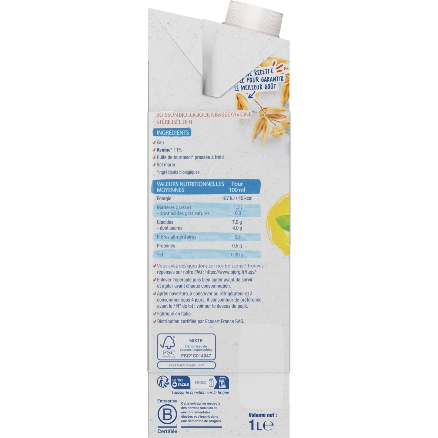 BJORG Organic Oat Milk Plant Drink