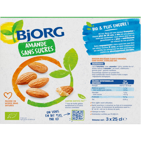 Boisson Végétale d'Amande Sans Sucres Bio BJORG