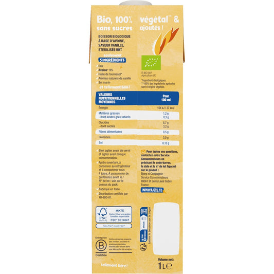 Boisson Végétale à Base d'Avoine et Vanille Douceur Bio BJORG