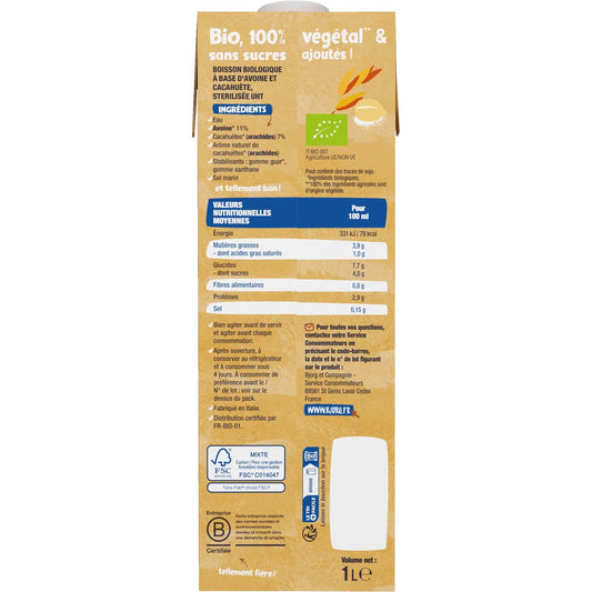 Boisson Végétale à Base d'Avoine et Cacahuète Bio BJORG