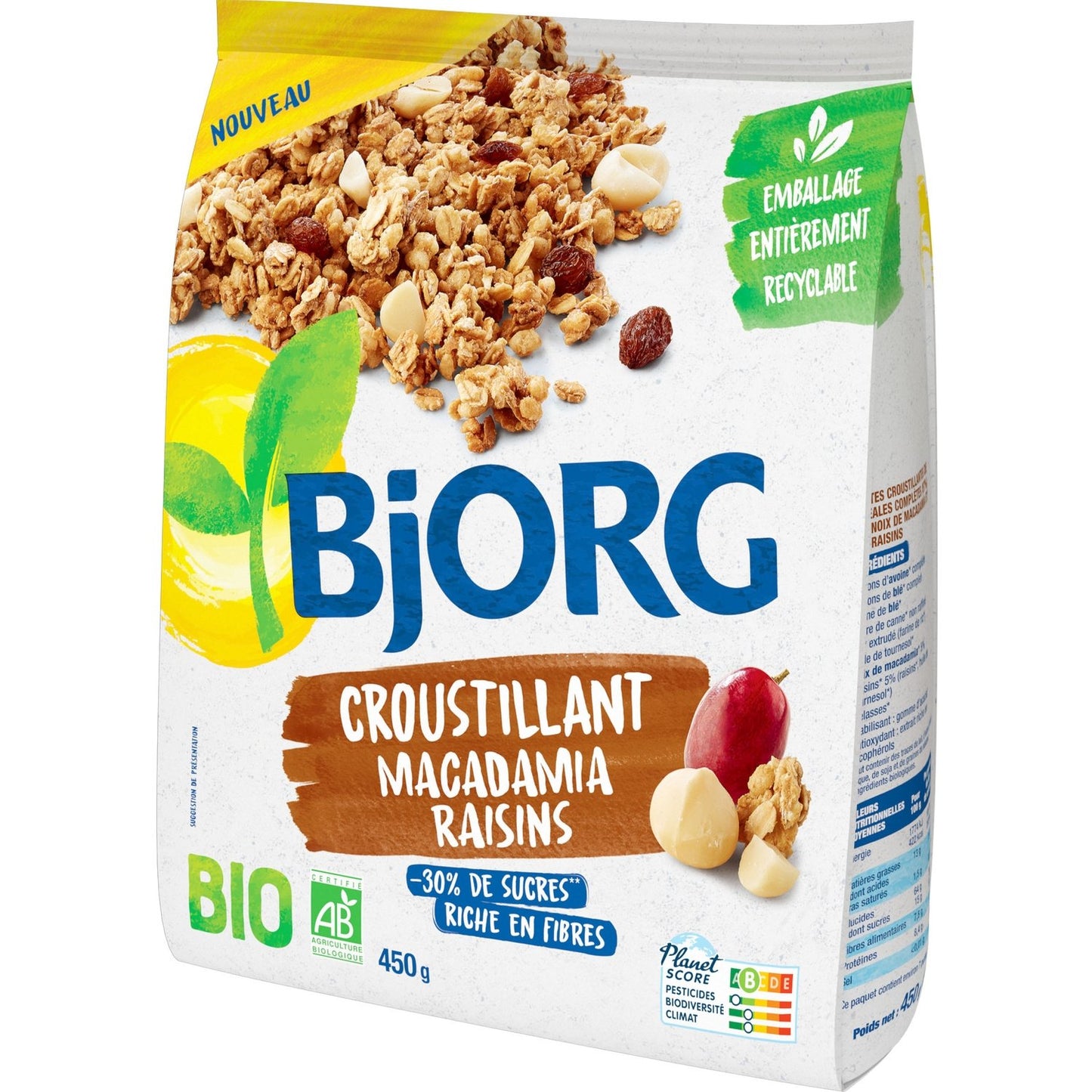 Croustillant Macadamia Raisin BJORG le paquet de 450g