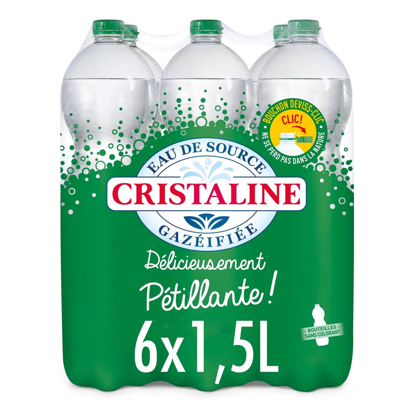 Eau de Source Gazéifiée Délicieusement Pétillante CRISTALINE le pack de 6 bouteilles de 1,5L