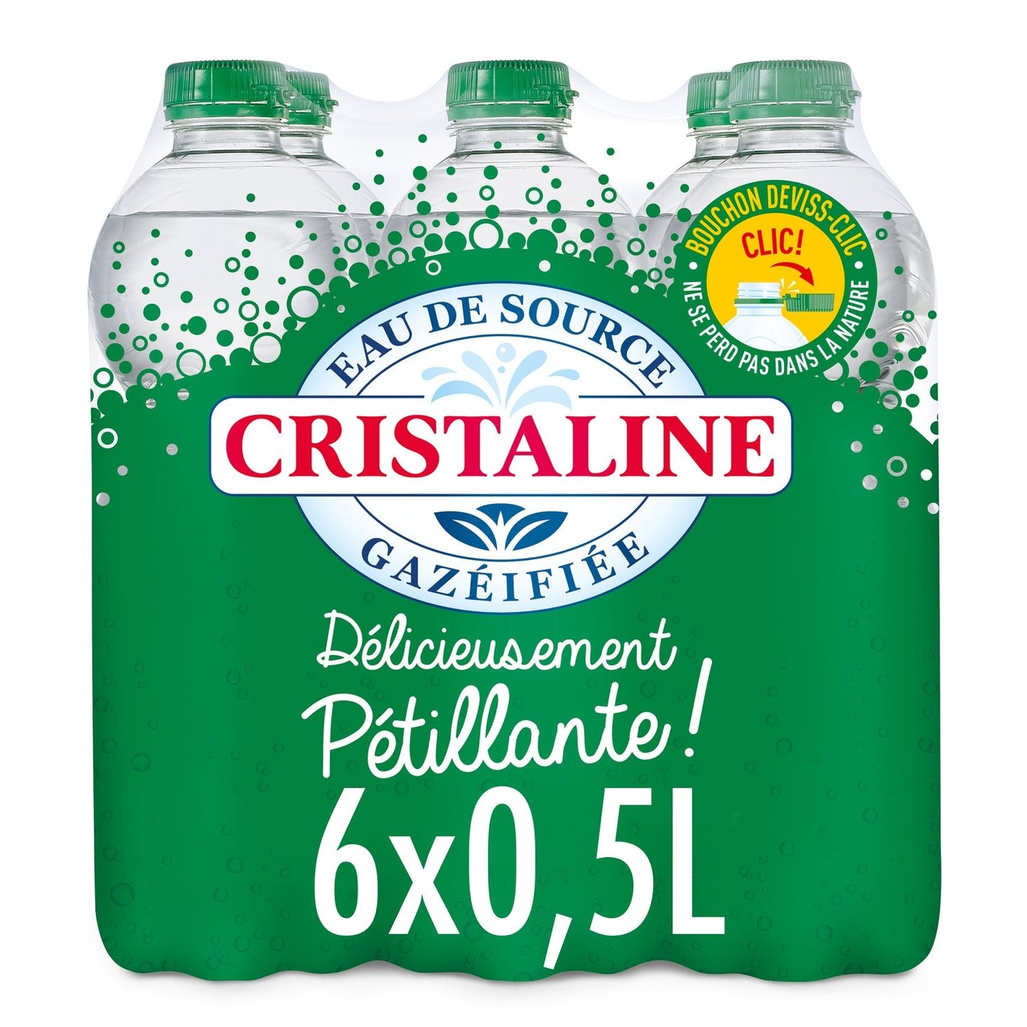 Eau de Source Gazéifiée Délicieusement Pétillante CRISTALINE le pack de 6 bouteilles de 50cL