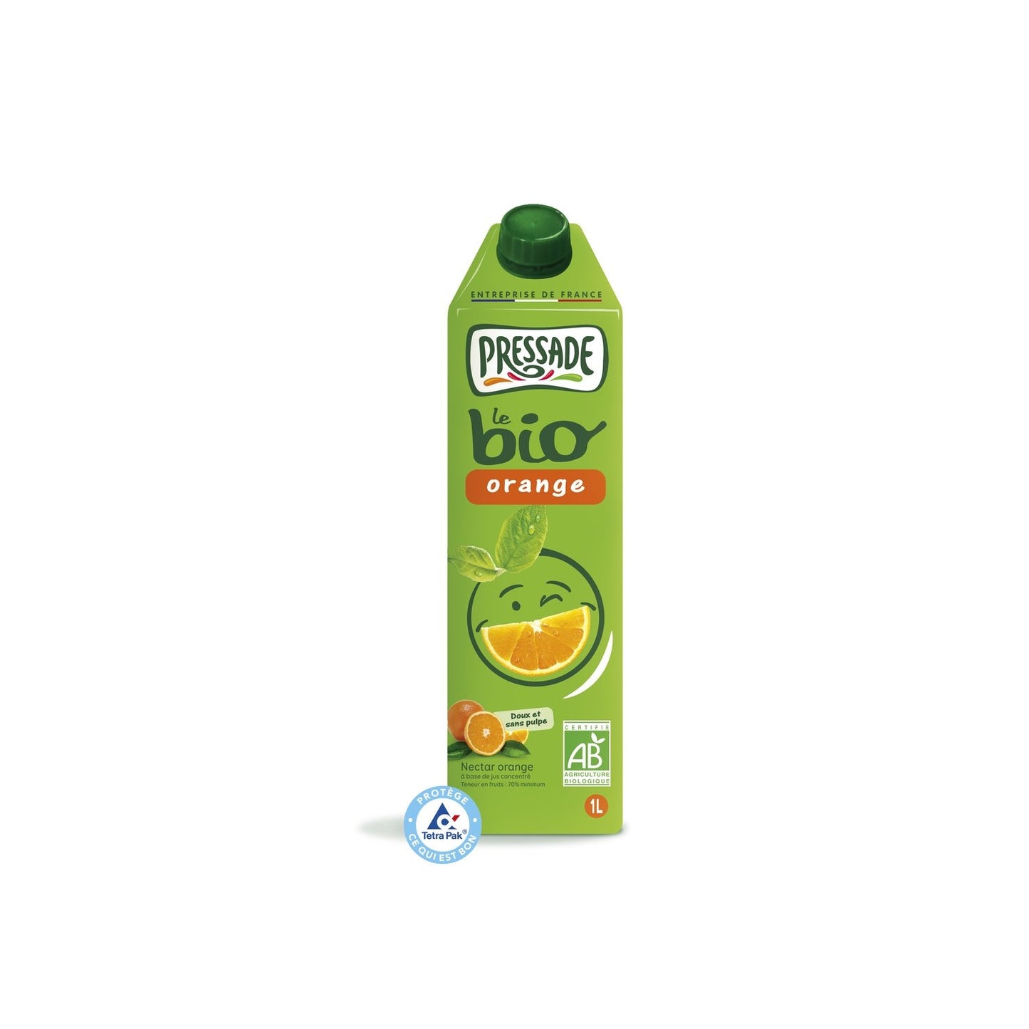 Nectar d'Orange à Base de Jus Concentré Bio PRESSADE la brique de 1L