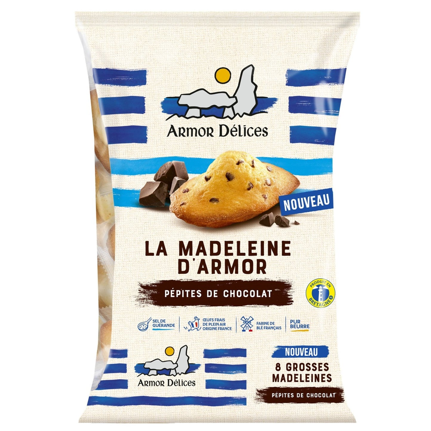 Madeleine d'Armor Pépites Chocolat ARMOR DELICES le paquet de 8 madeleines