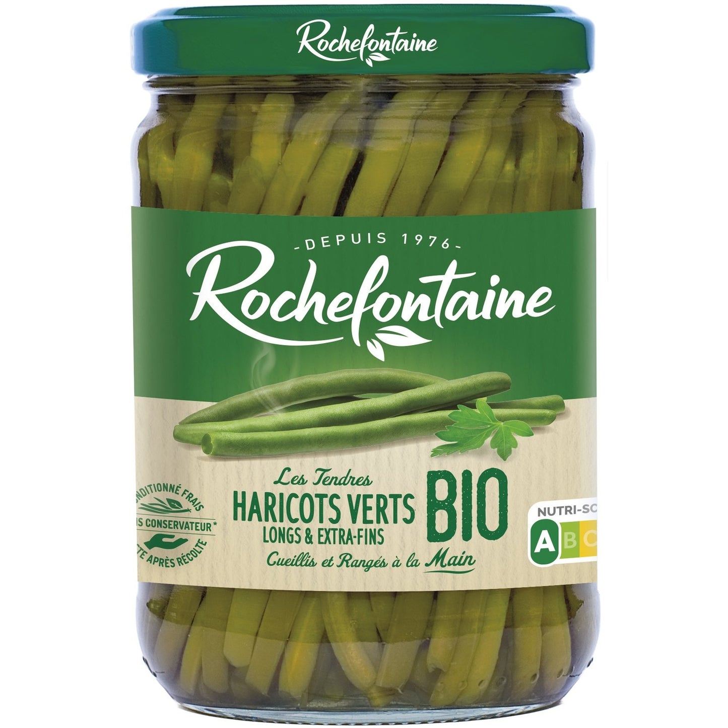 Haricots Verts Bio Extra-Fins ROCHEFONTAINE le bocal de 280 g net égoutté