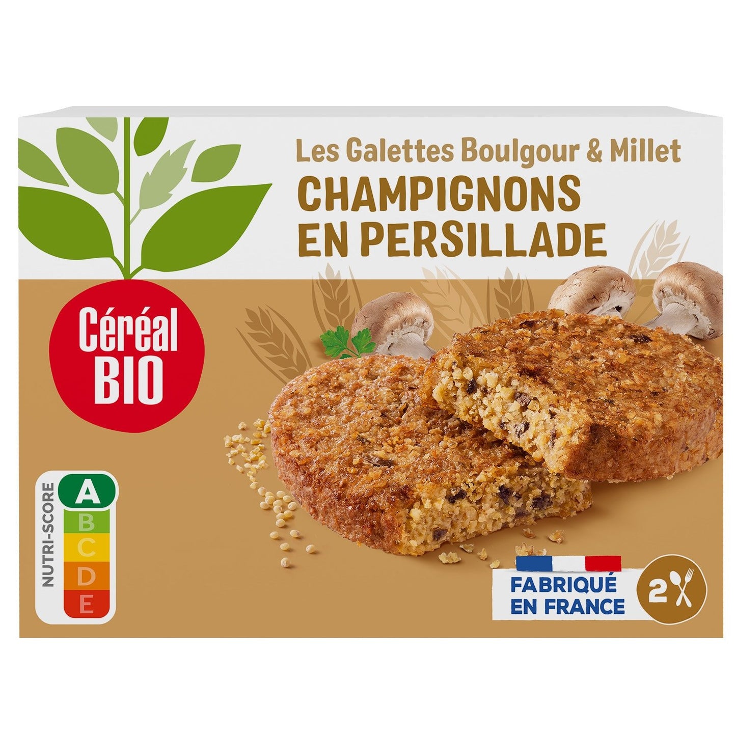 Galettes Boulgour et Millet aux Champignons Bio CEREAL BIO les 2 galettes de 100g