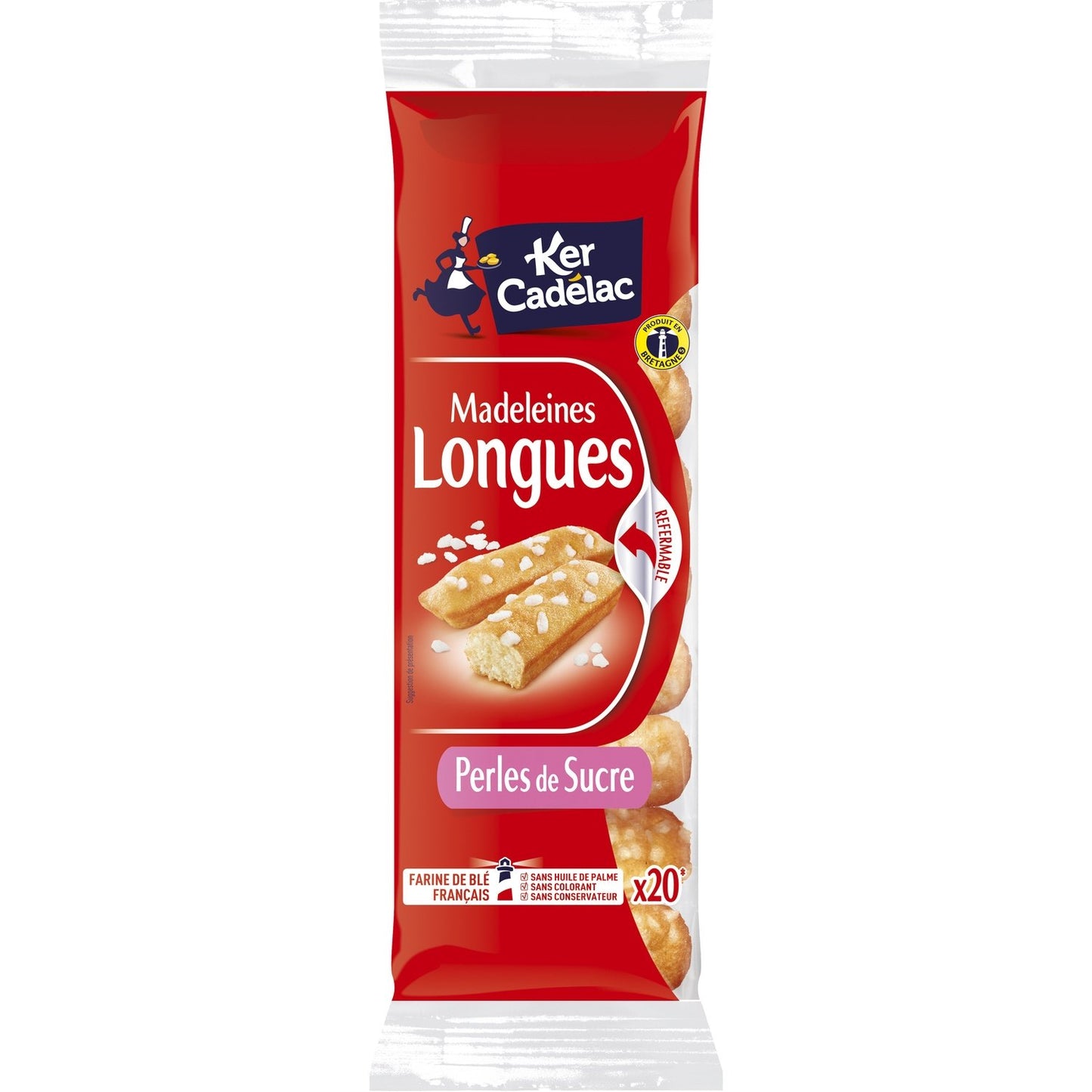 Madeleines Longues Perles de Sucre KER CADELAC le paquet de 20 madeleines - 220g