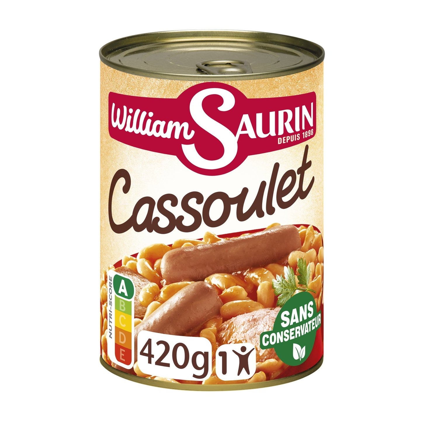 Plat Individuel Cassoulet Mitonné WILLIAM SAURIN la boite de 420g