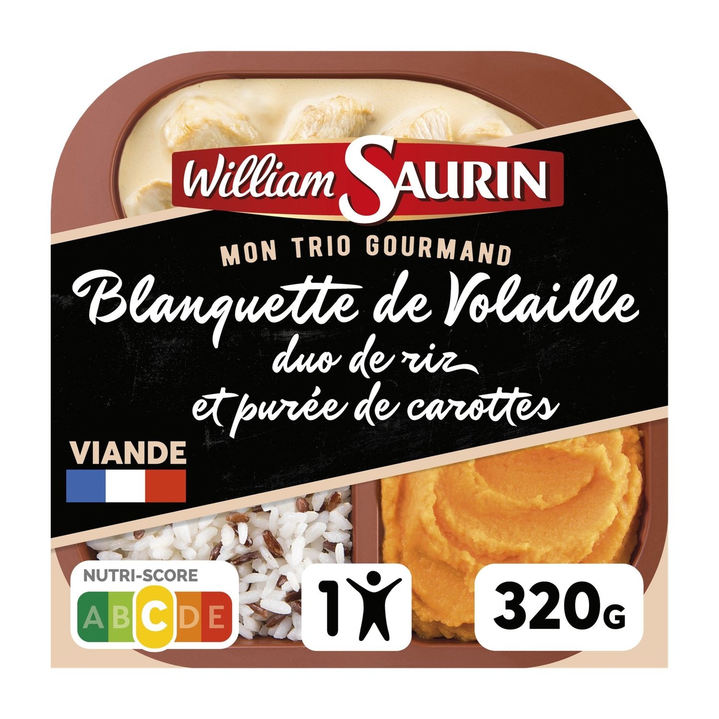 Plat Cuisiné Blanquette de Volaille Duo de Riz et Purée de Carottes WILLIAM SAURIN la barquette de 320g