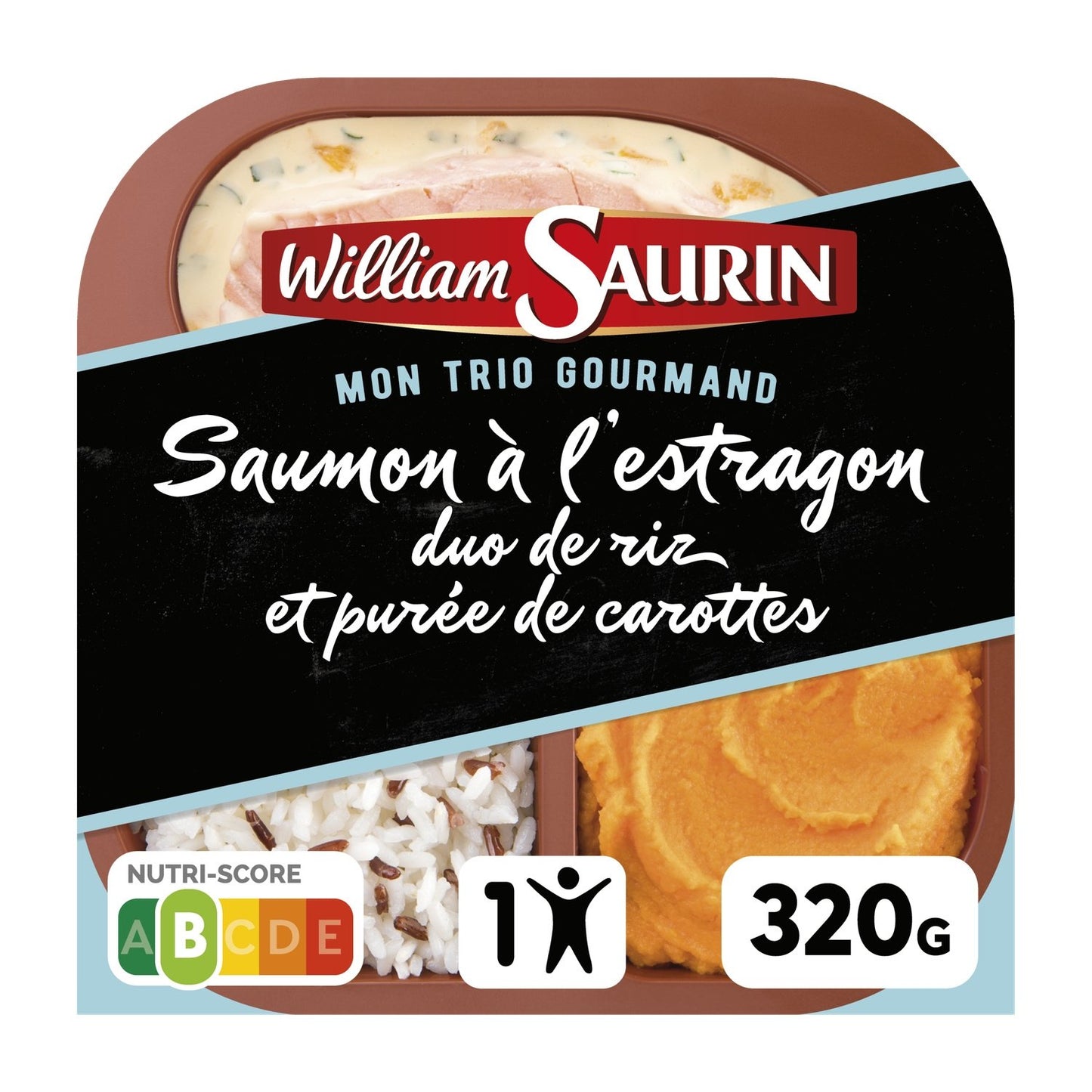 Plat Cuisiné Saumon à l'Estragon Duo de Riz et Purée de Carottes WILLIAM SAURIN la barquette de 320g