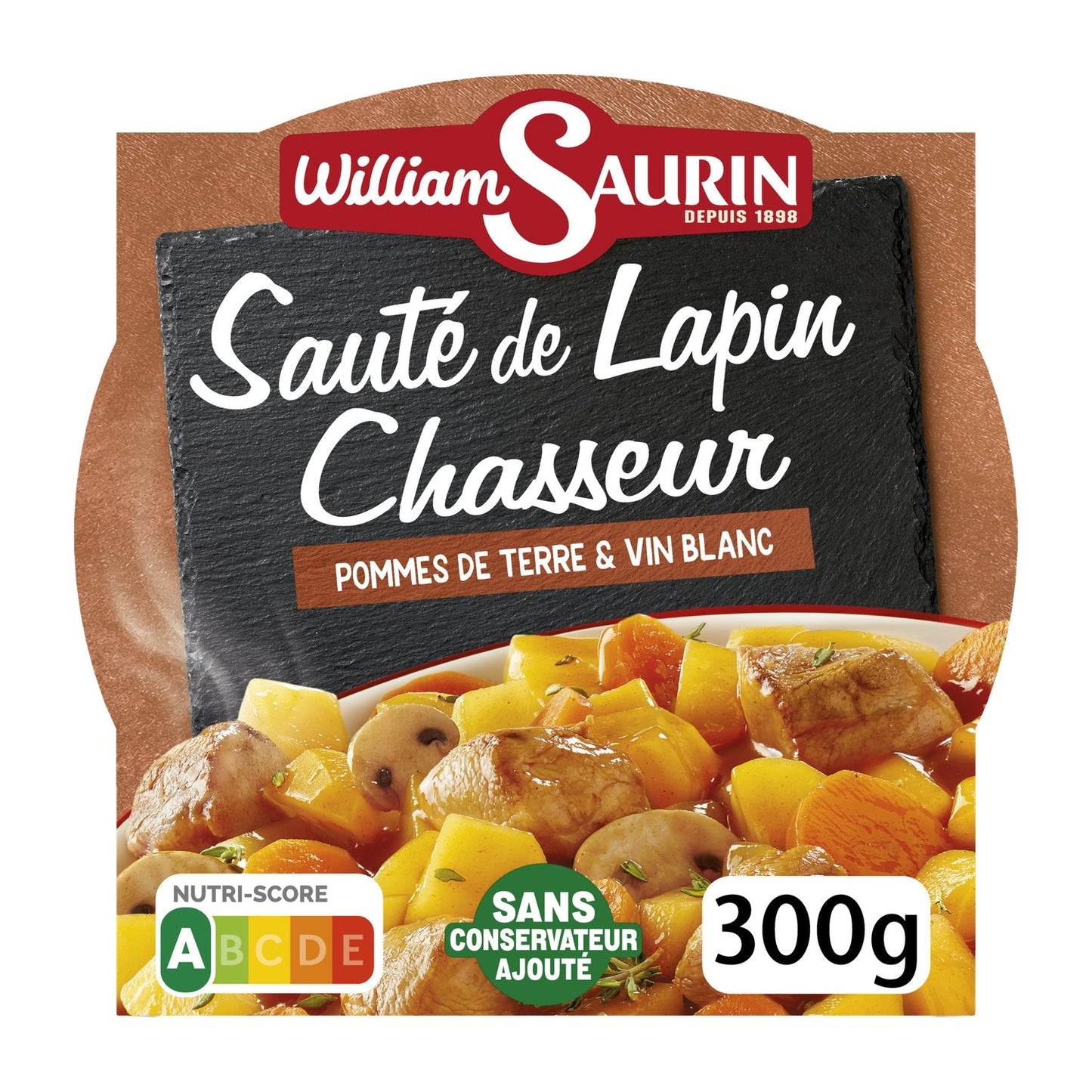 Plat Cuisiné Sauté de Lapin Chasseur et Pommes de Terre WILLIAM SAURIN la barquette de 300g