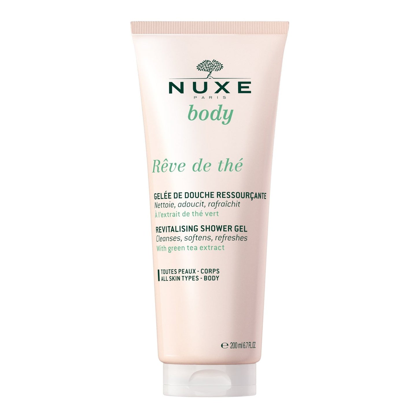 Gel Douche Corps Notes Ressourçantes de Thé Vert d'Herbes Fraîches et de Rhubarbe Rêve de Thé NUXE le flacon de 200mL
