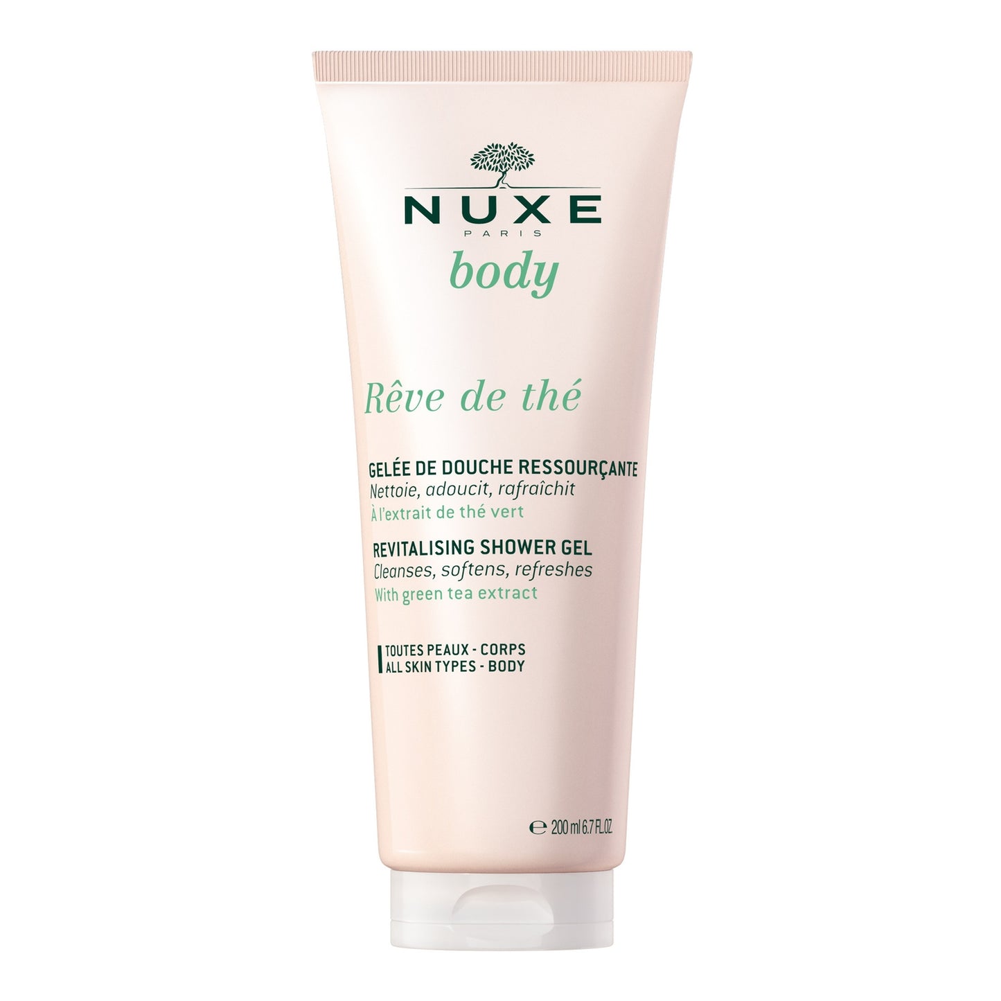 Gel Douche Corps Notes Ressourçantes de Thé Vert d'Herbes Fraîches et de Rhubarbe Rêve de Thé NUXE