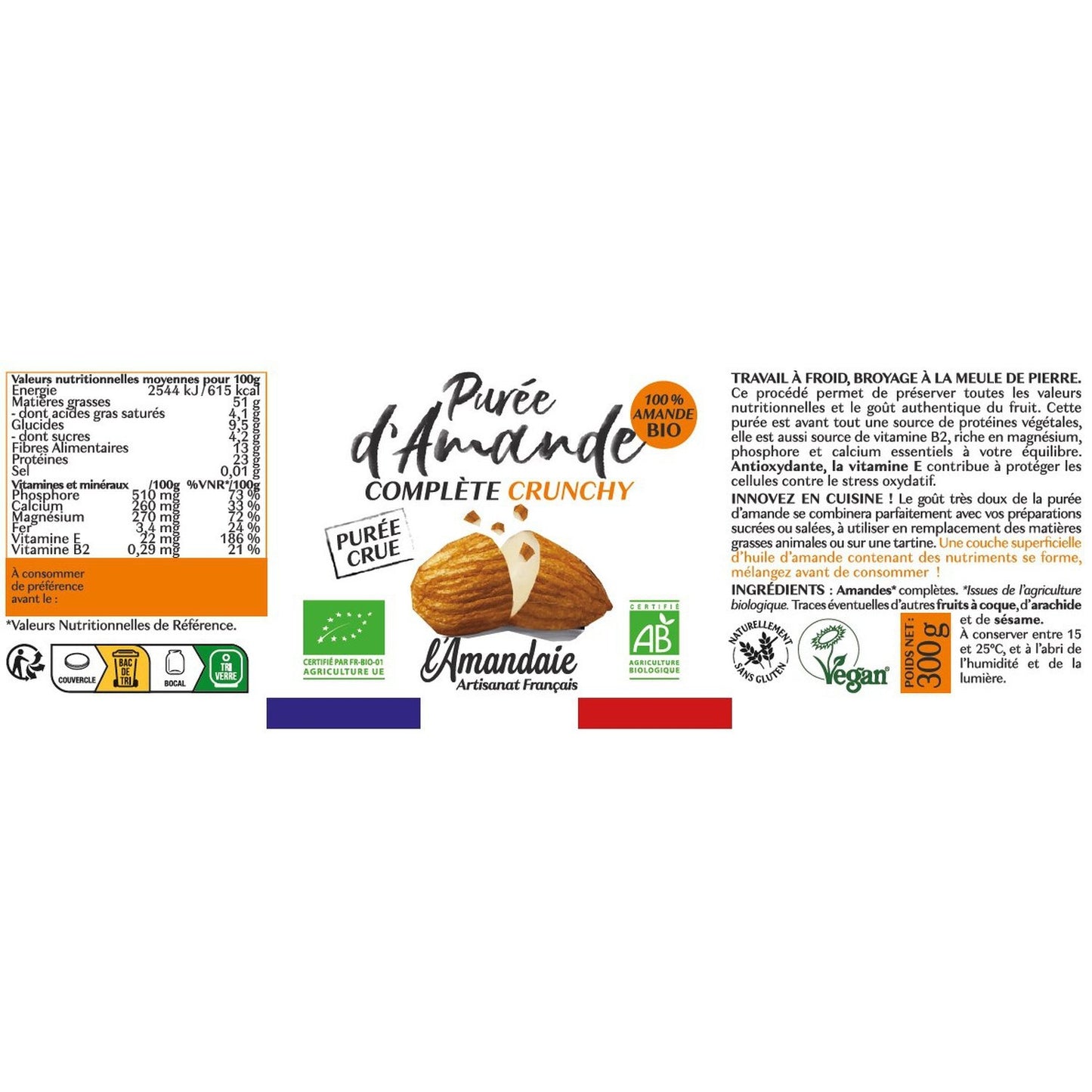 Organic Raw Crunchy Whole Almond Puree Spread L'AMANDAIE