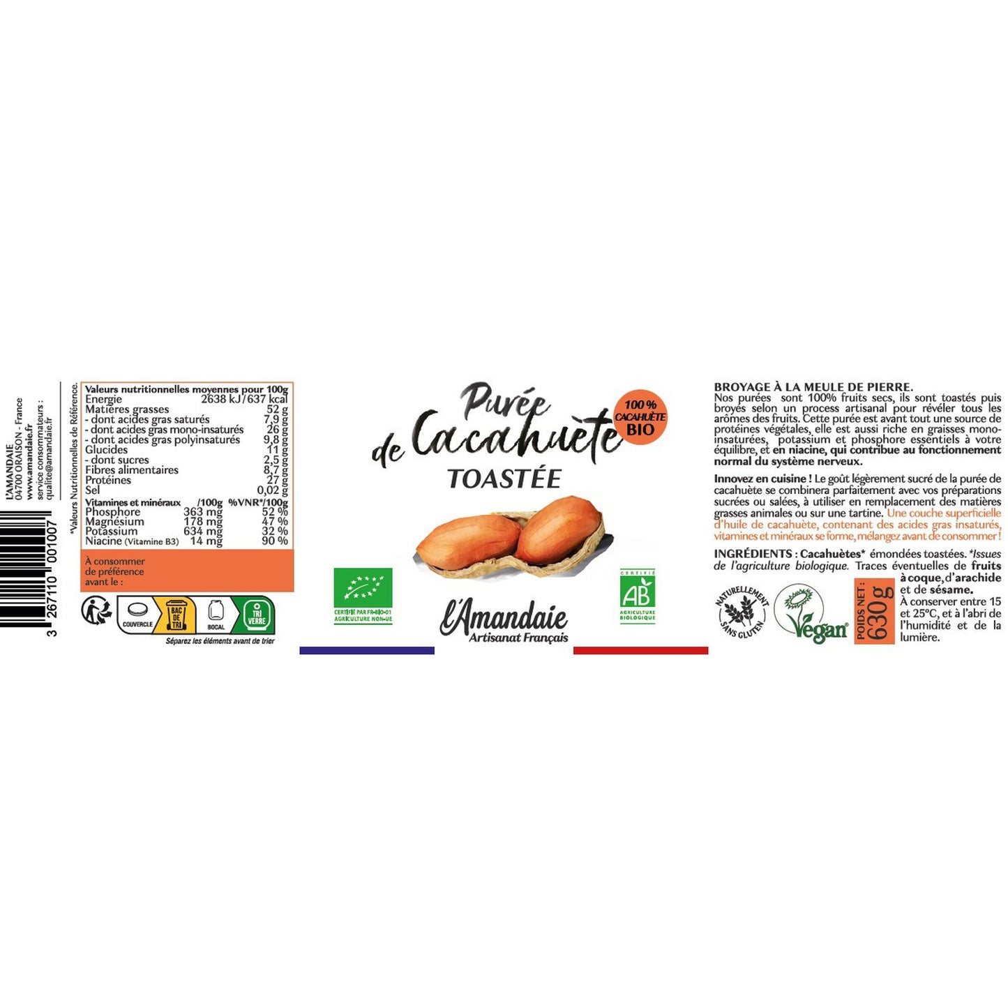 Pâte à Tartiner Purée de Cacahuète Toastée BIO L'AMANDAIE