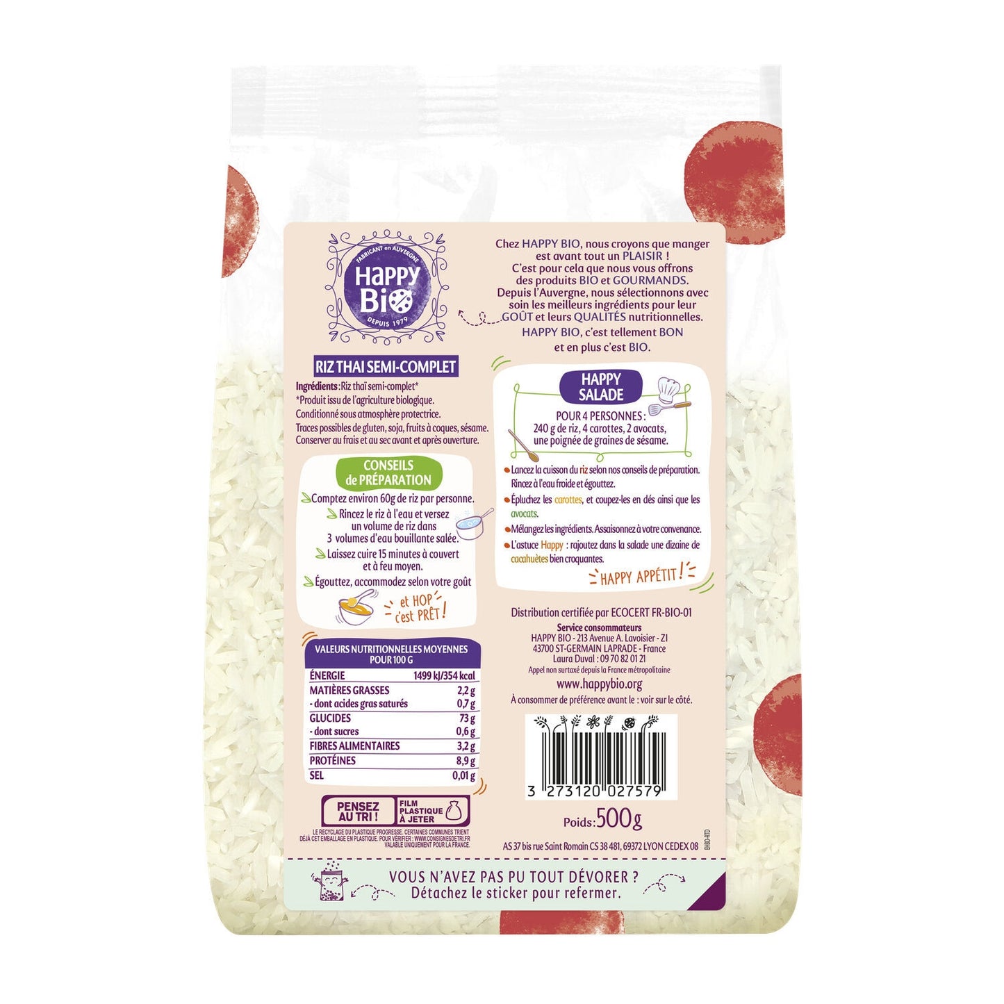 Riz Thai Semi-Complet Bio HAPPY BIO