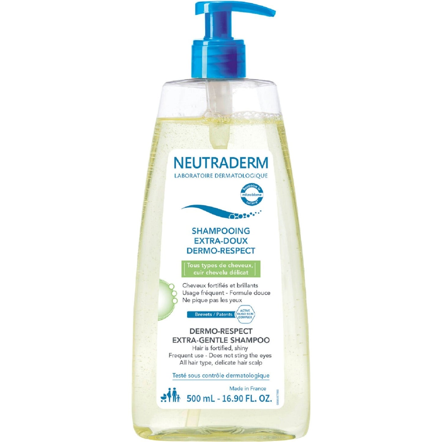 Shampoing Cheveux Normaux Extra-Doux Dermo-Respect Cuir Chevelu Sensible NEUTRADERM la pompe de 500mL