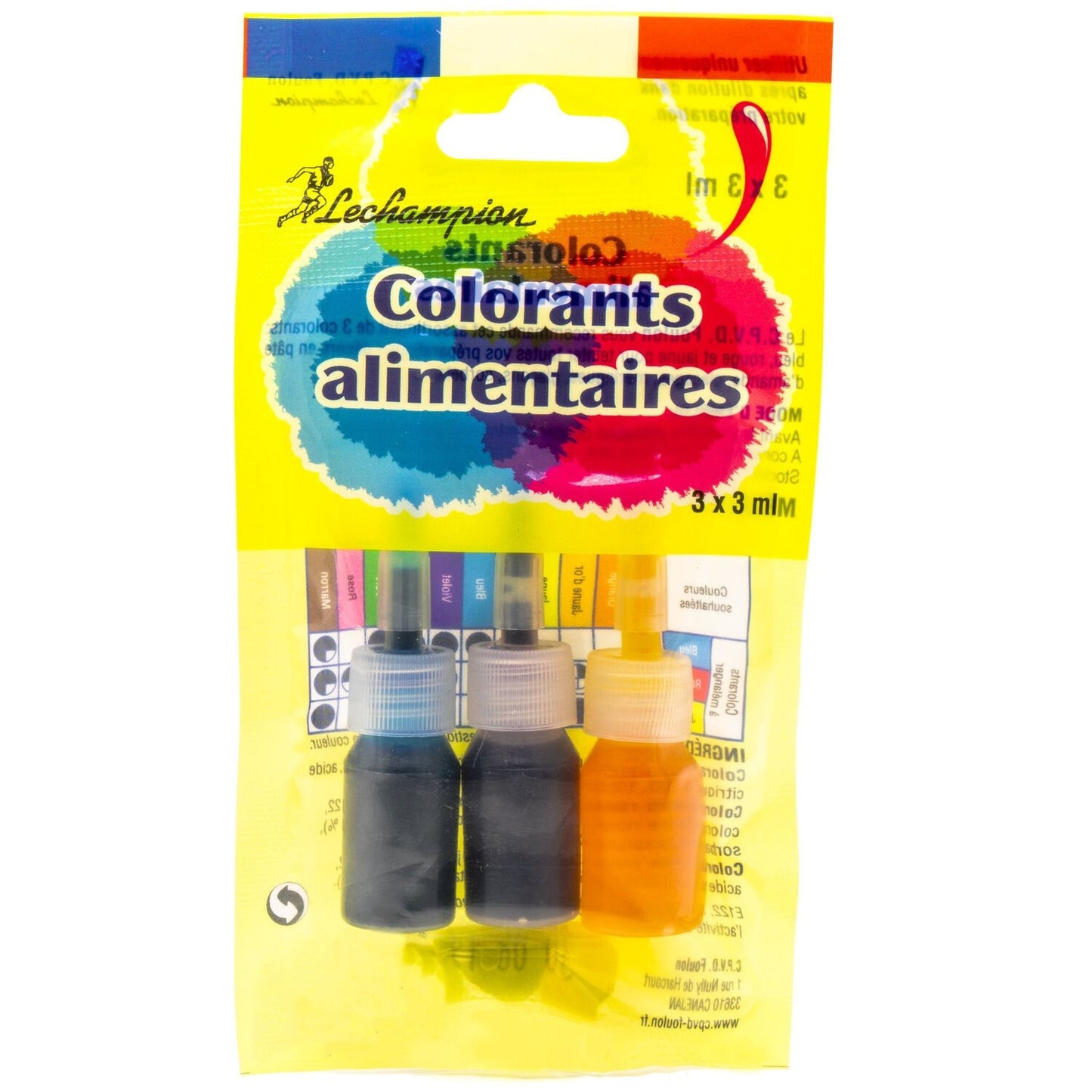 Colorant Alimentaire LECHAMPION les 3 flacons de 3mL