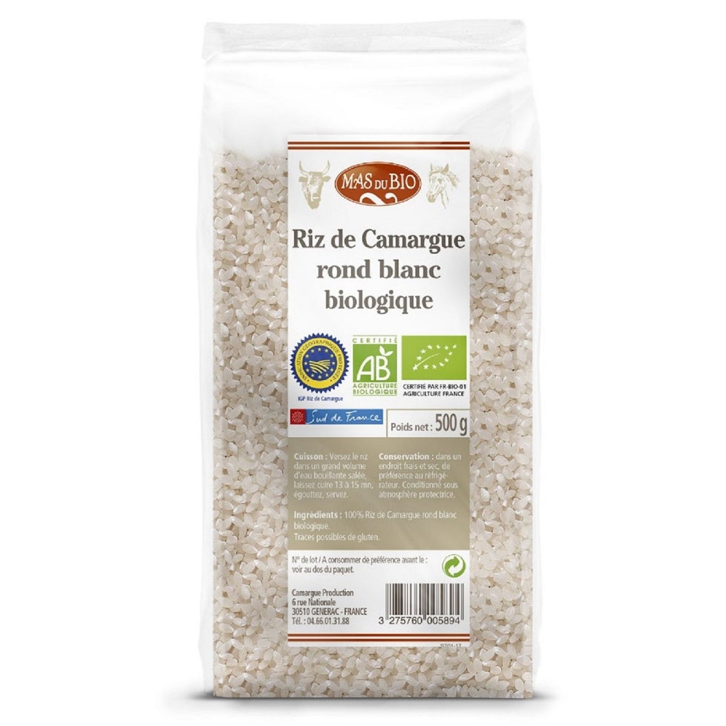 Riz Rond Blanc Bio CAMARGUE ET TRADITIO le sachet de 500g