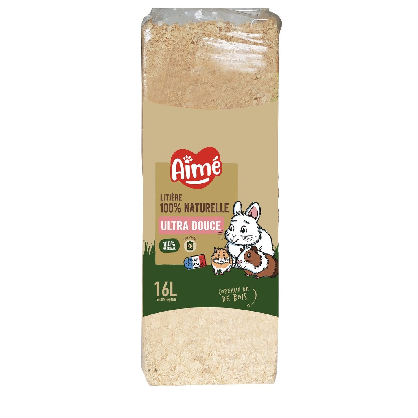 AIME Natürliche Einstreu aus komprimierten Holzspänen für Nagetiere und Vögel