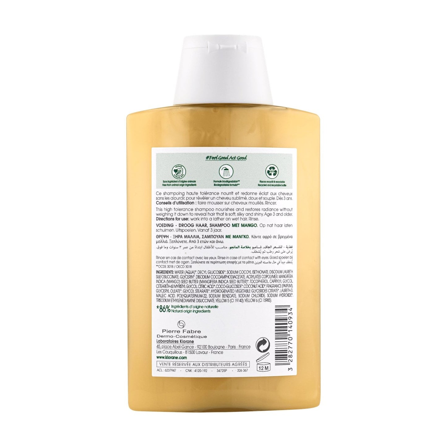 Shampoing Cheveux Secs Nutrition Mangue KLORANE