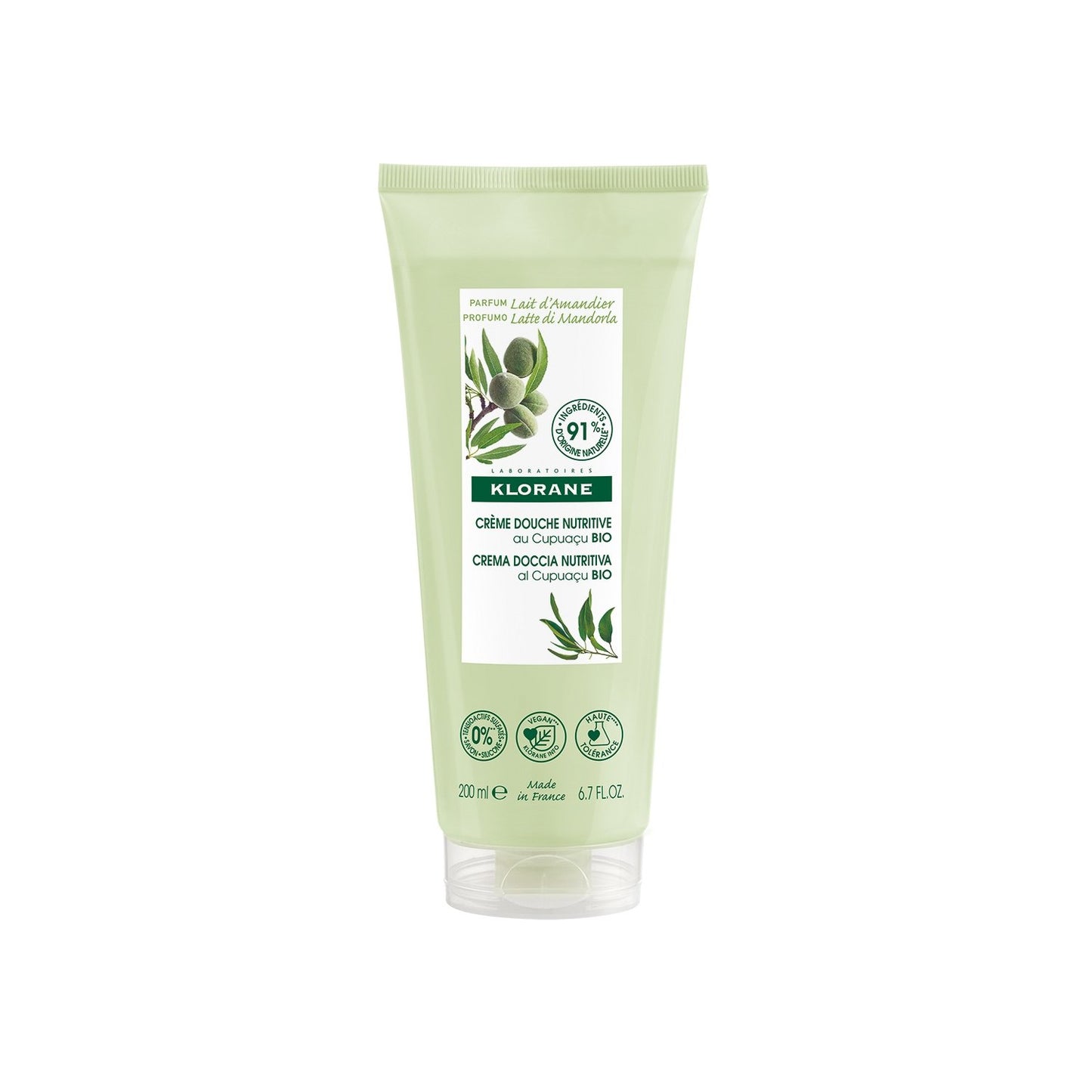 Crème de Douche Corps au Beurre de Cupuaçu Lait d'Amande Peaux Sèches KLORANE le tube de 200mL