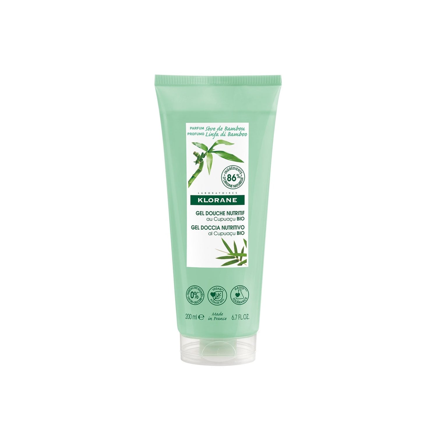 Gel Douche Tout Types de Peaux Sève de Bambou au Beurre de Cupuaçu Vegan Bio KLORANE le flacon de 200mL