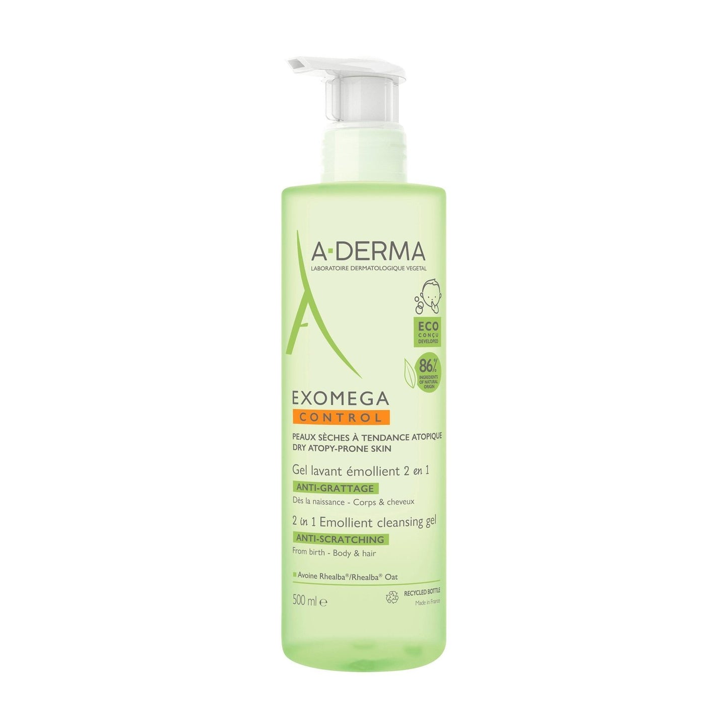 Gel Douche Enfant Corps et Cheveux Peaux Sèches à Tendance à l'Eczéma Atopique Emollient 2 en 1 A-DERMA le flacon de 500mL