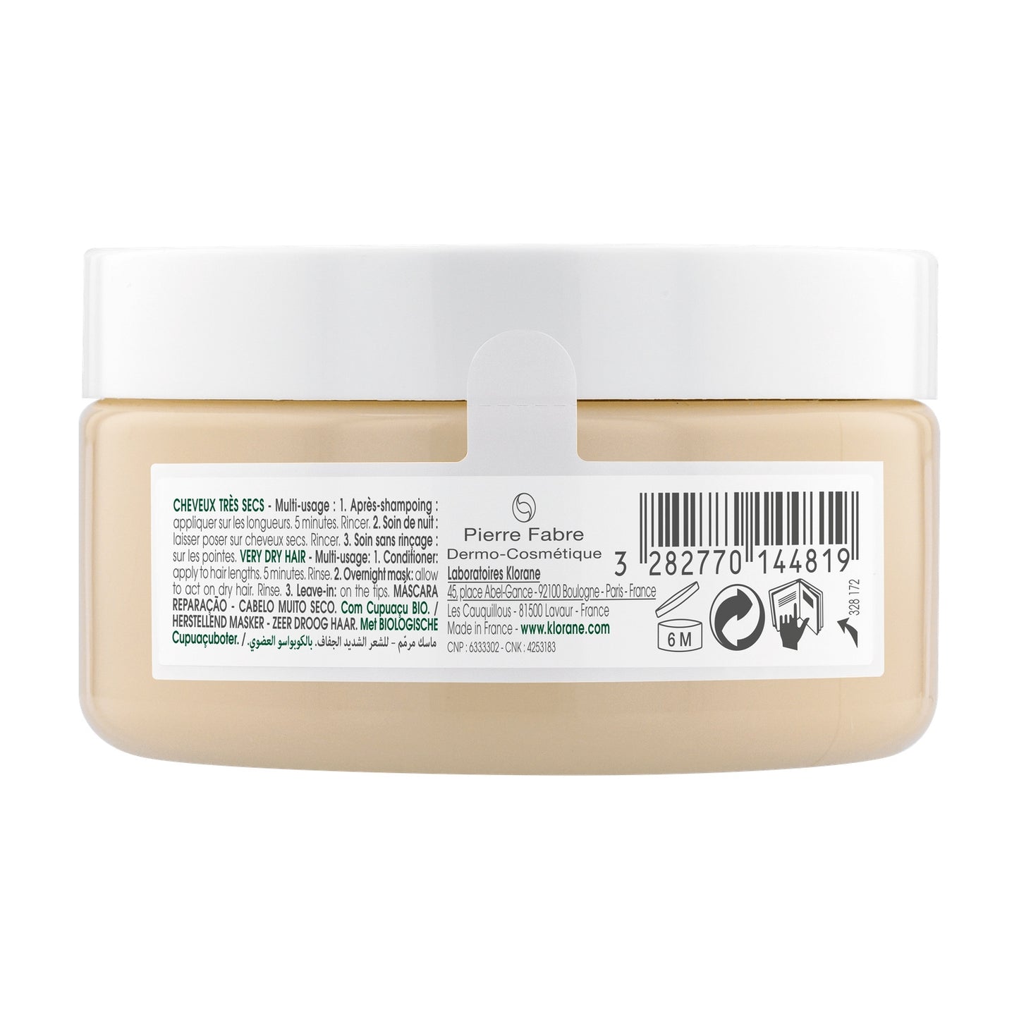 Masque Réparation 3 en 1 Cheveux Très Secs au Cupuaçu Bio KLORANE