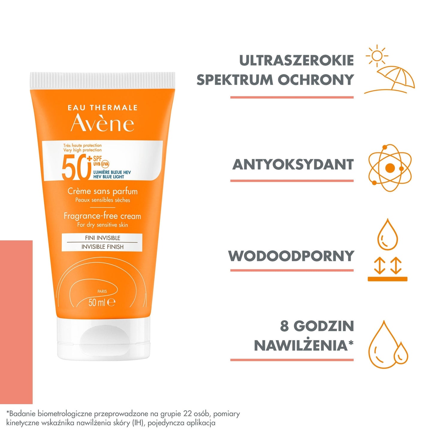 Crème solaire Visage Peau Sensible Sèche Très Haute Protection Spf 50+ Sans Parfum Fini Invisible EAU THERMALE AVENE