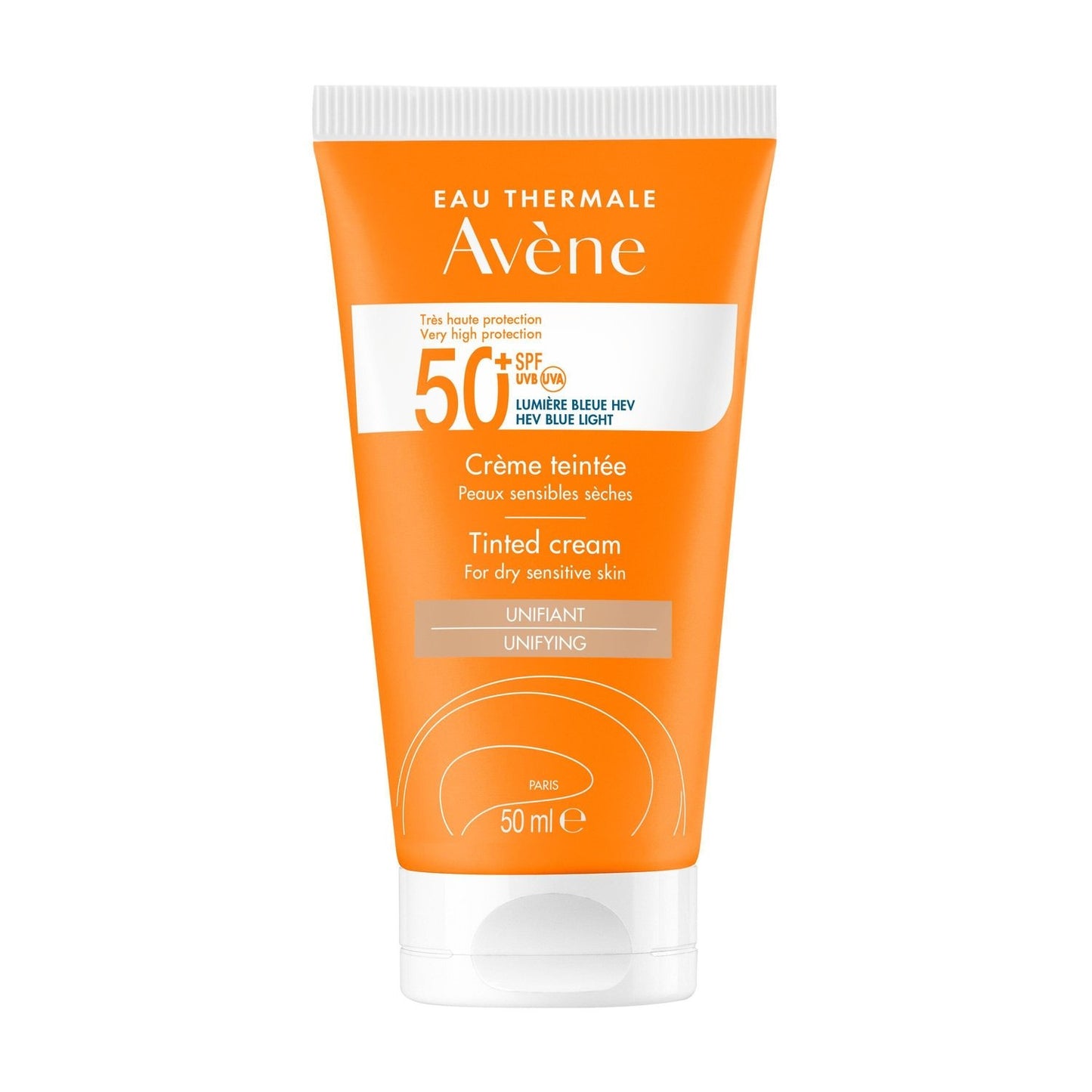 Crème Solaire Teintée Visage Peau Sensible Sèche Spf 50+ Hydratation 8h EAU THERMALE AVENE le tube de 50mL