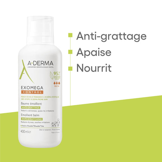 Baume Corps Émollient Anti-grattage Peaux Sèches à Tendance Atopique Exomega Control A-DERMA
