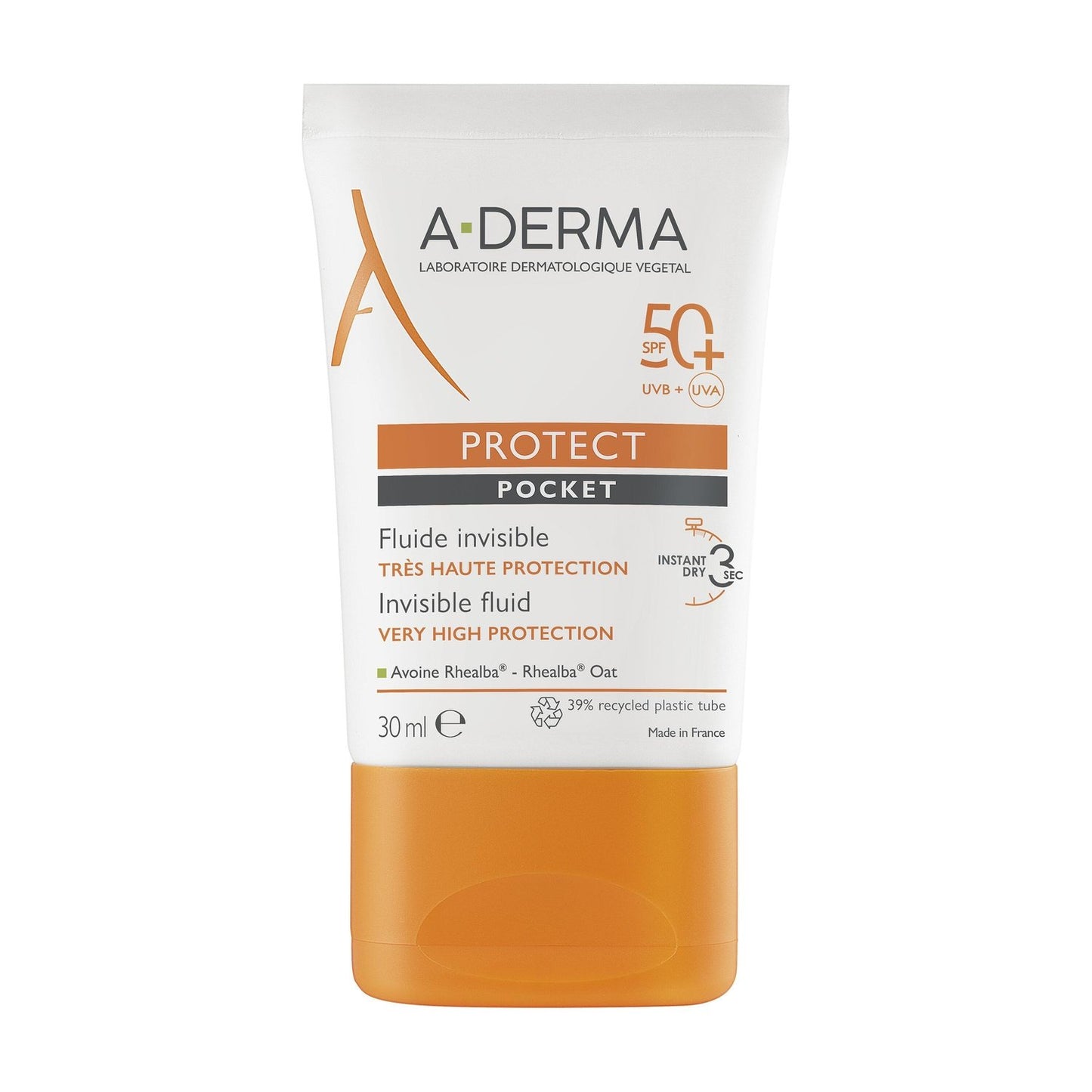 Crème Solaire Peaux Fragiles Mixtes et Grasses Très Haute Protection Spf 50+ Protect Pocket ADERMA le tube de 30mL