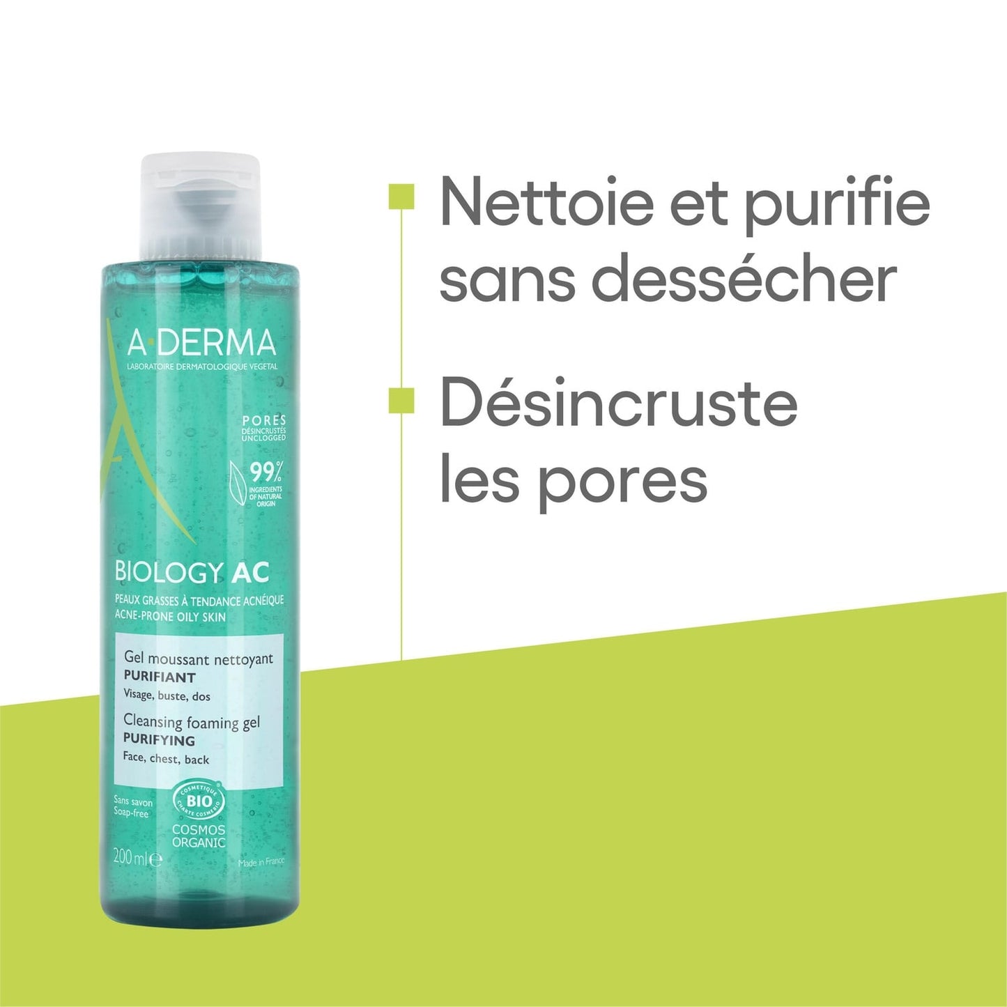 Gel moussant Visage Peau Grasse à Tendance Acnéique Nettoyant Purifiant Ac Bio A-DERMA