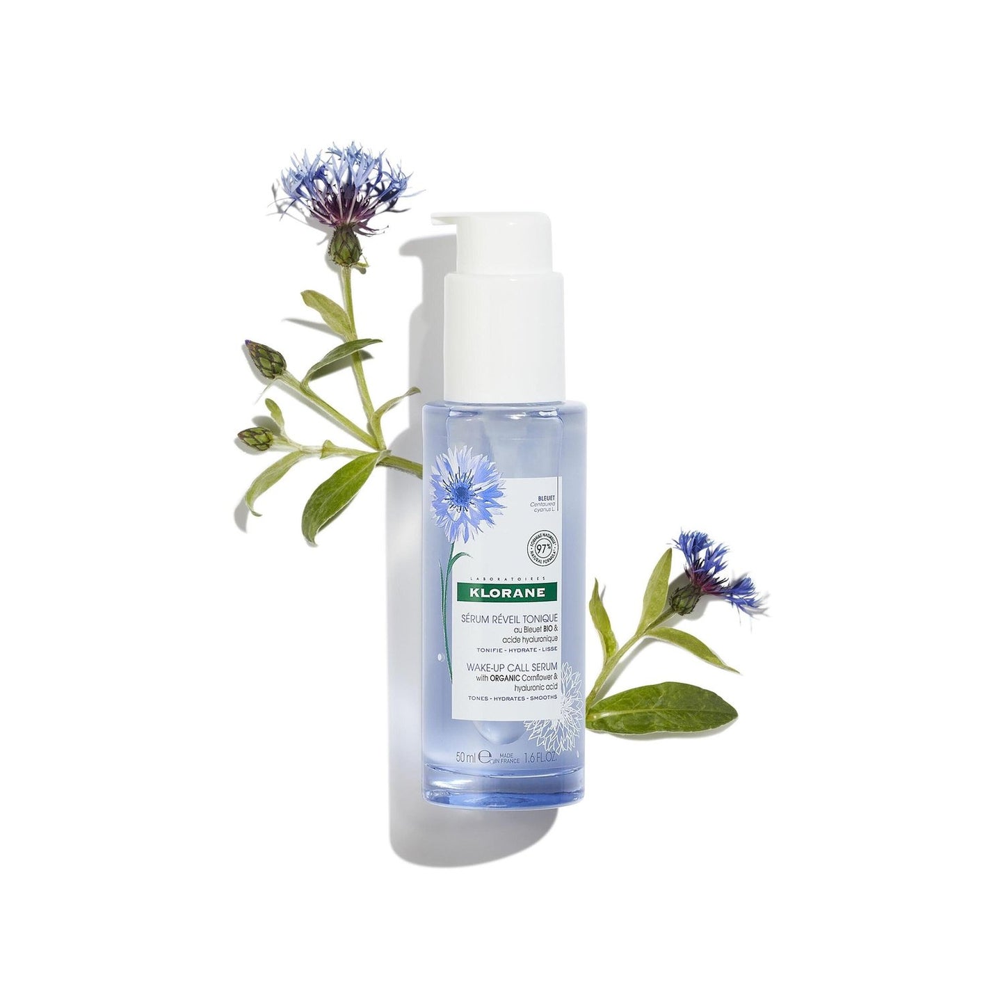KLORANE Organic Cornflower Hyaluronic Acid Face and Eye Serum, Awaken and Smooth